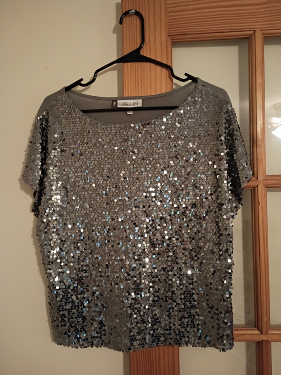 Jennifer Lopez Tops - Jennifer Lopez Silver Sequin Short Sleeve Tee